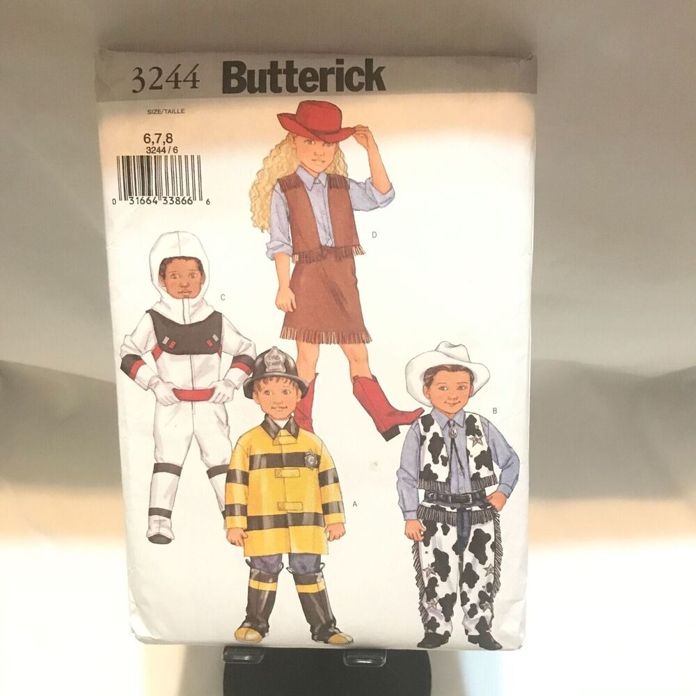 #3244 Butterick child astronauts fireman cowboy costume sewing 6-8